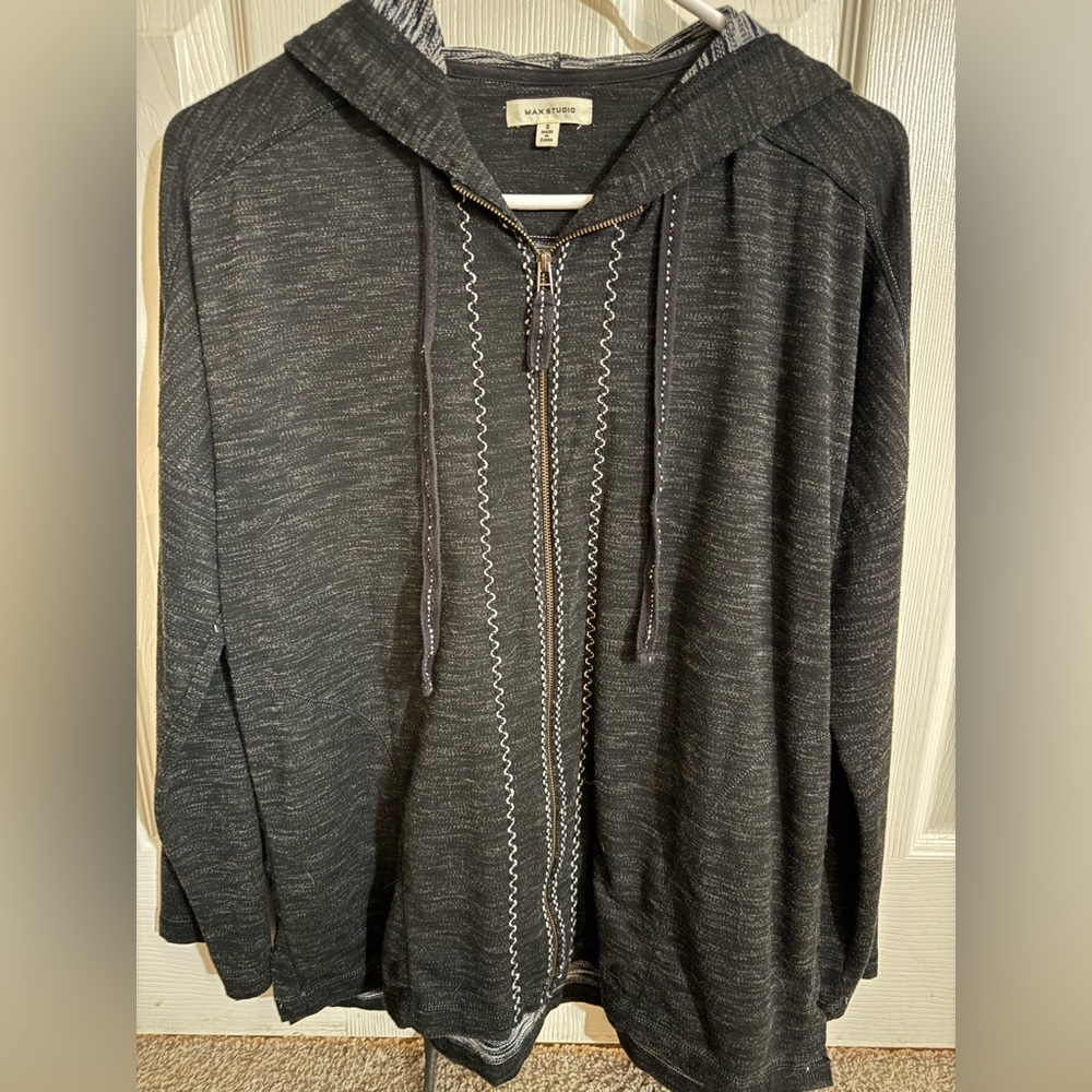 Max Studio Black Cardigan with Zigzag Detail